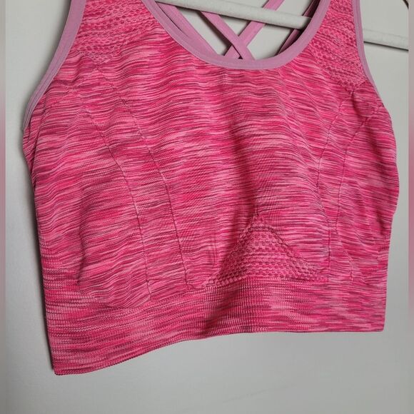 Hot Pink Sports Bra Medium Support Criss Cross Double Strap Pullover Workout - Picture 4 of 7